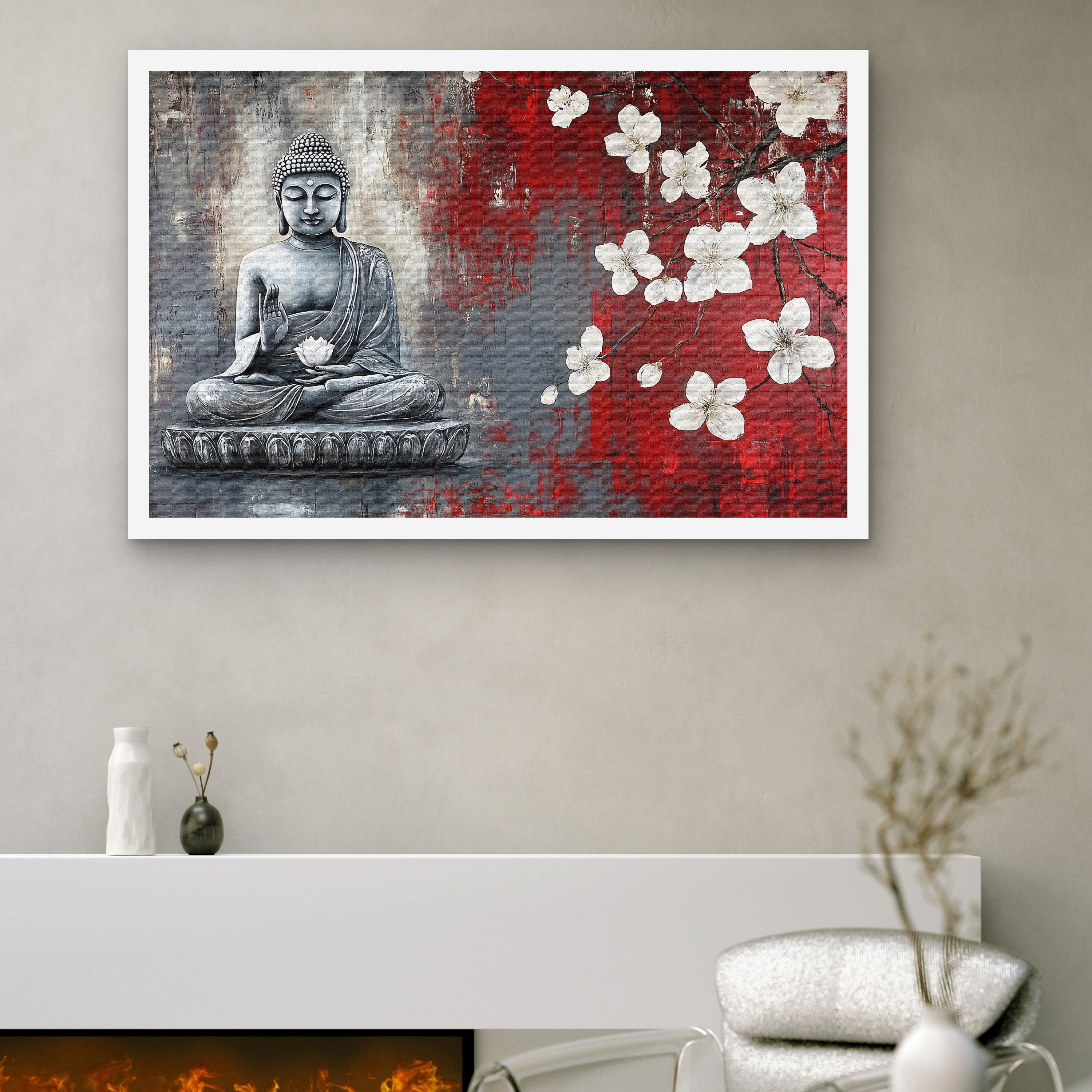 Gautam Buddha White Flower Peace art on Canvas