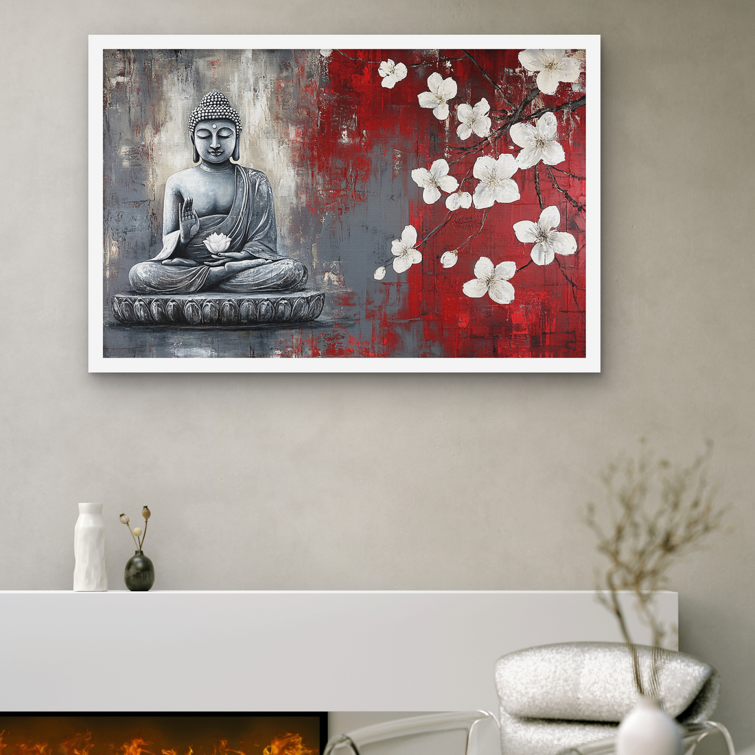 Gautam Buddha White Flower Peace art on Canvas