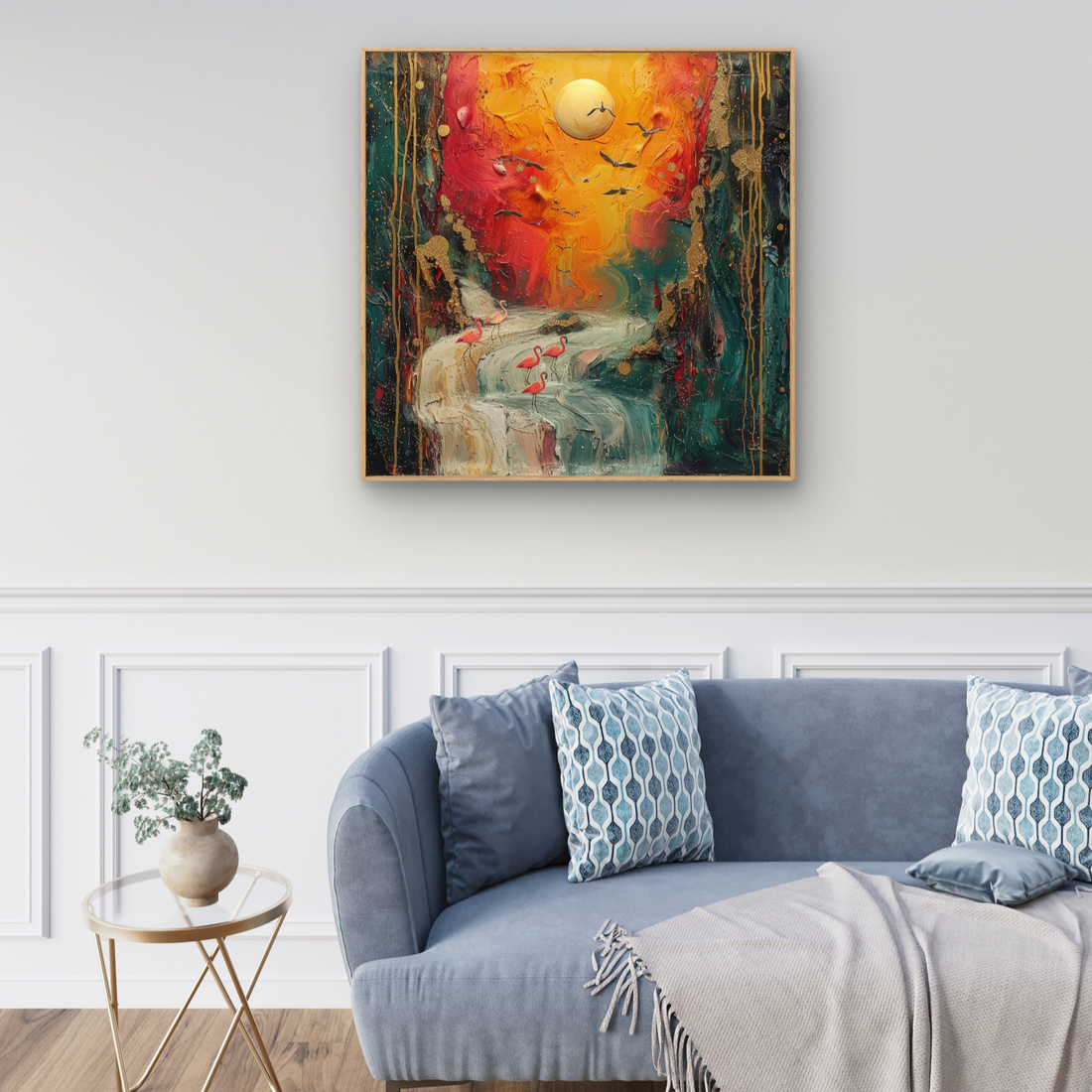 Rising Waterfall with Birds