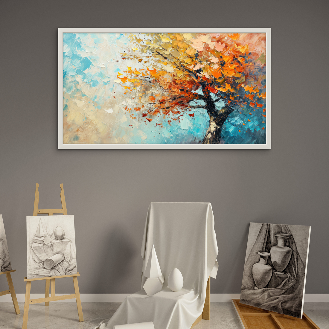 Luxury Modern Water Paint art of Tree on Canvas