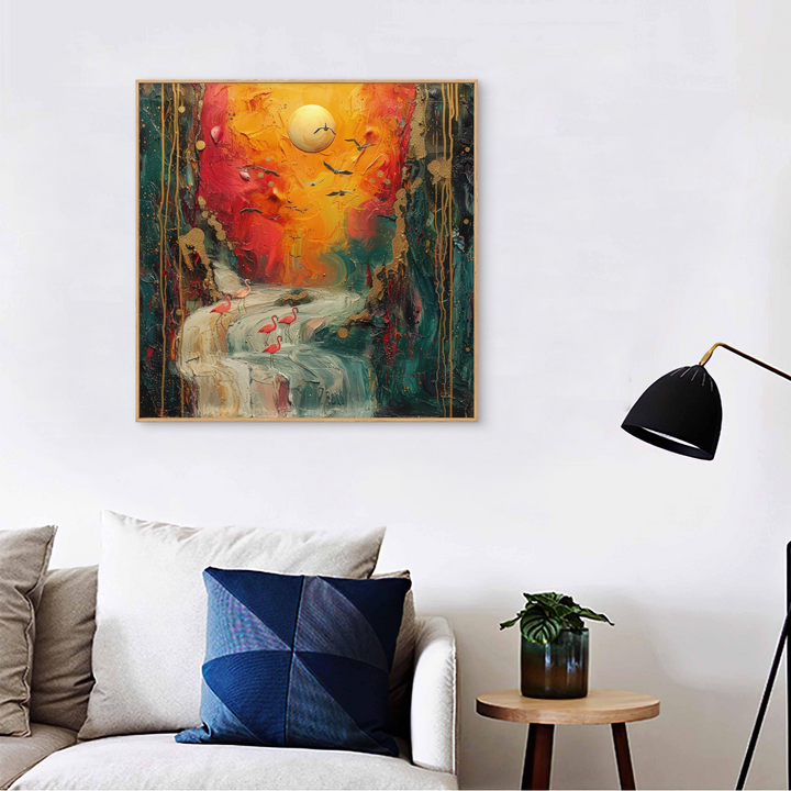 Rising Waterfall with Birds