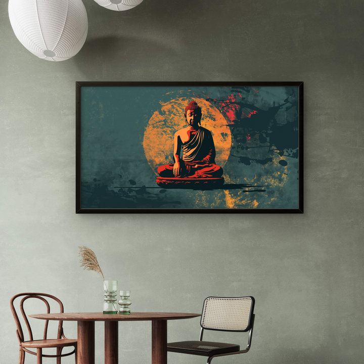 Gautam Bhuddha Dark Green Peace art Painting on Canvas