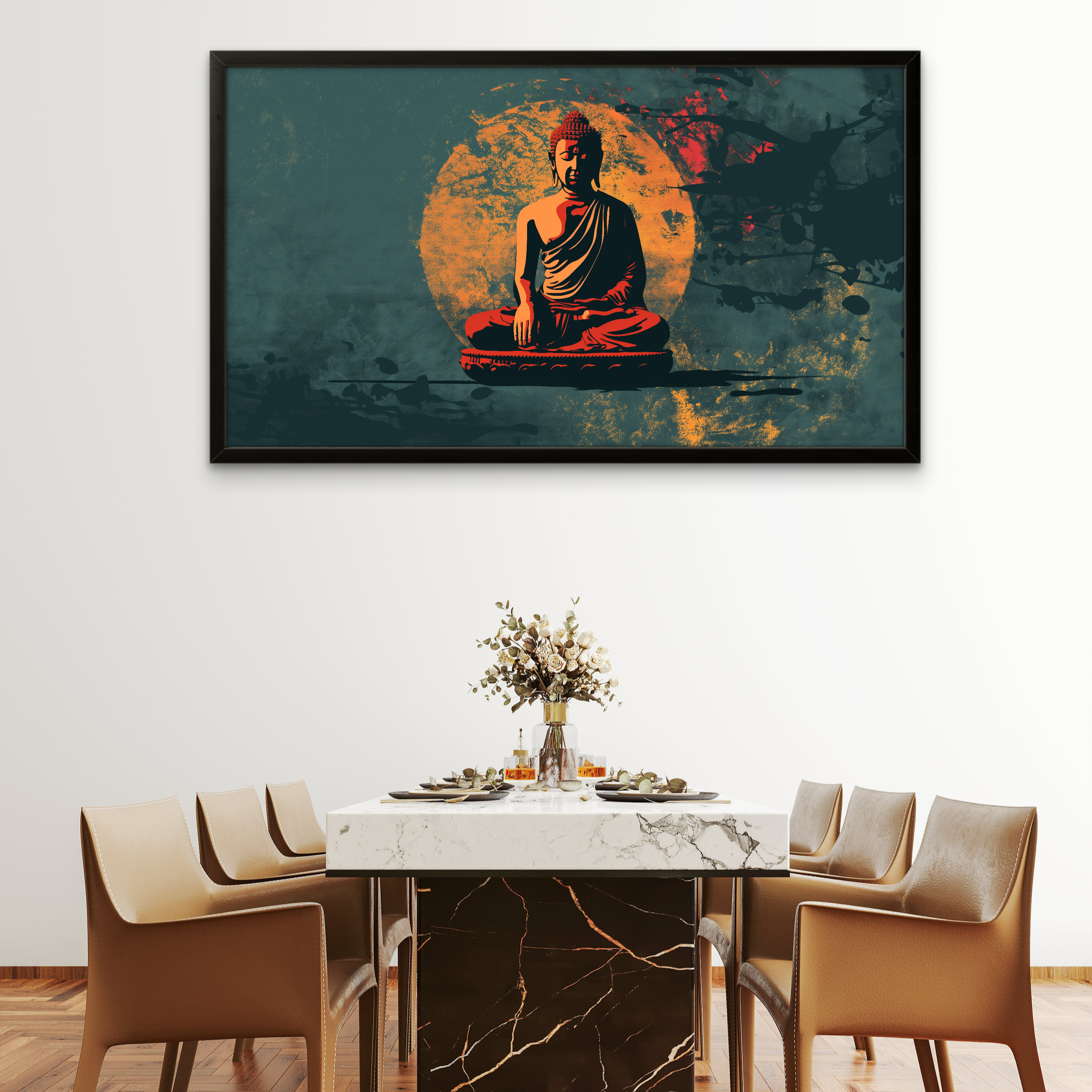 Gautam Bhuddha Dark Green Peace art Painting on Canvas