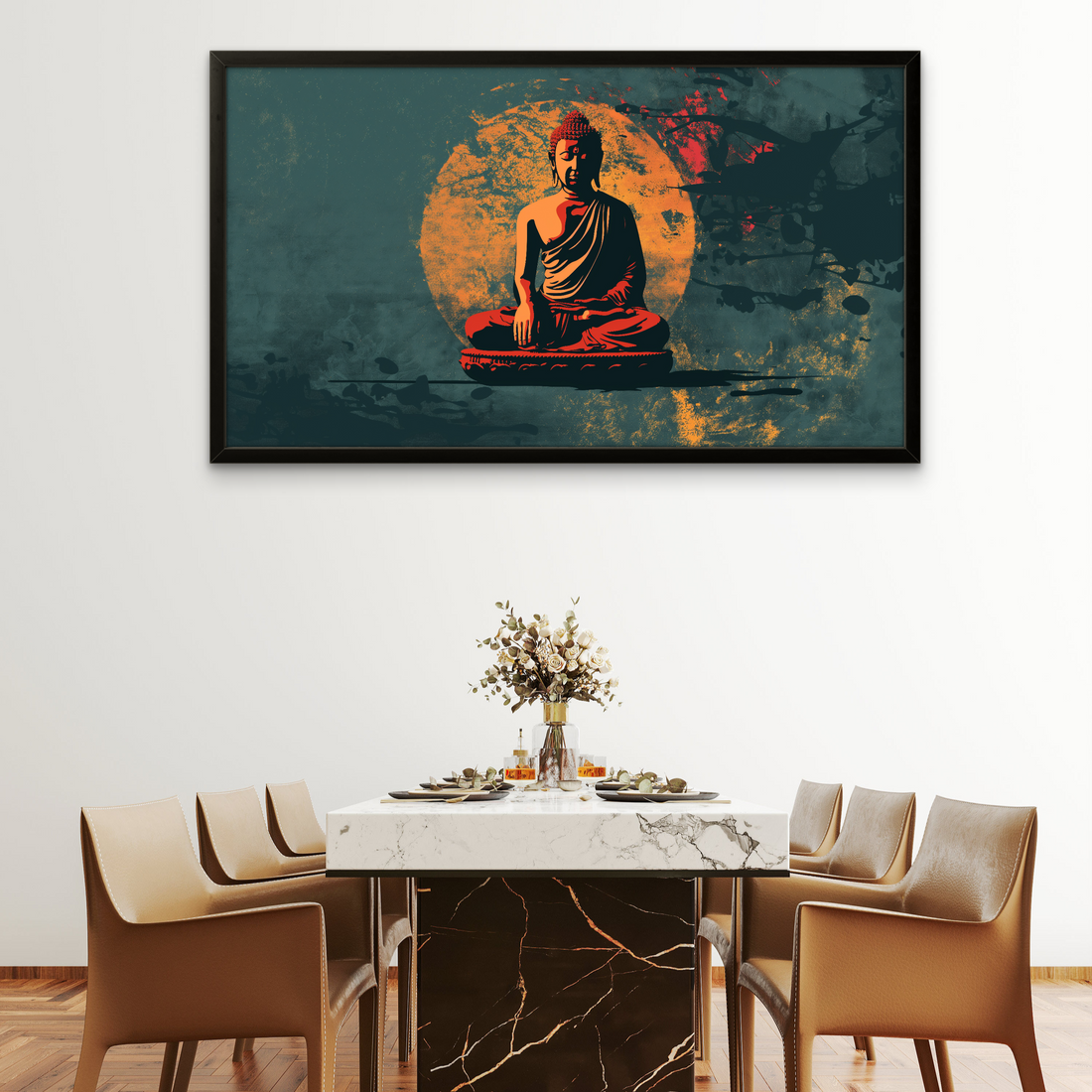 Gautam Bhuddha Dark Green Peace art Painting on Canvas