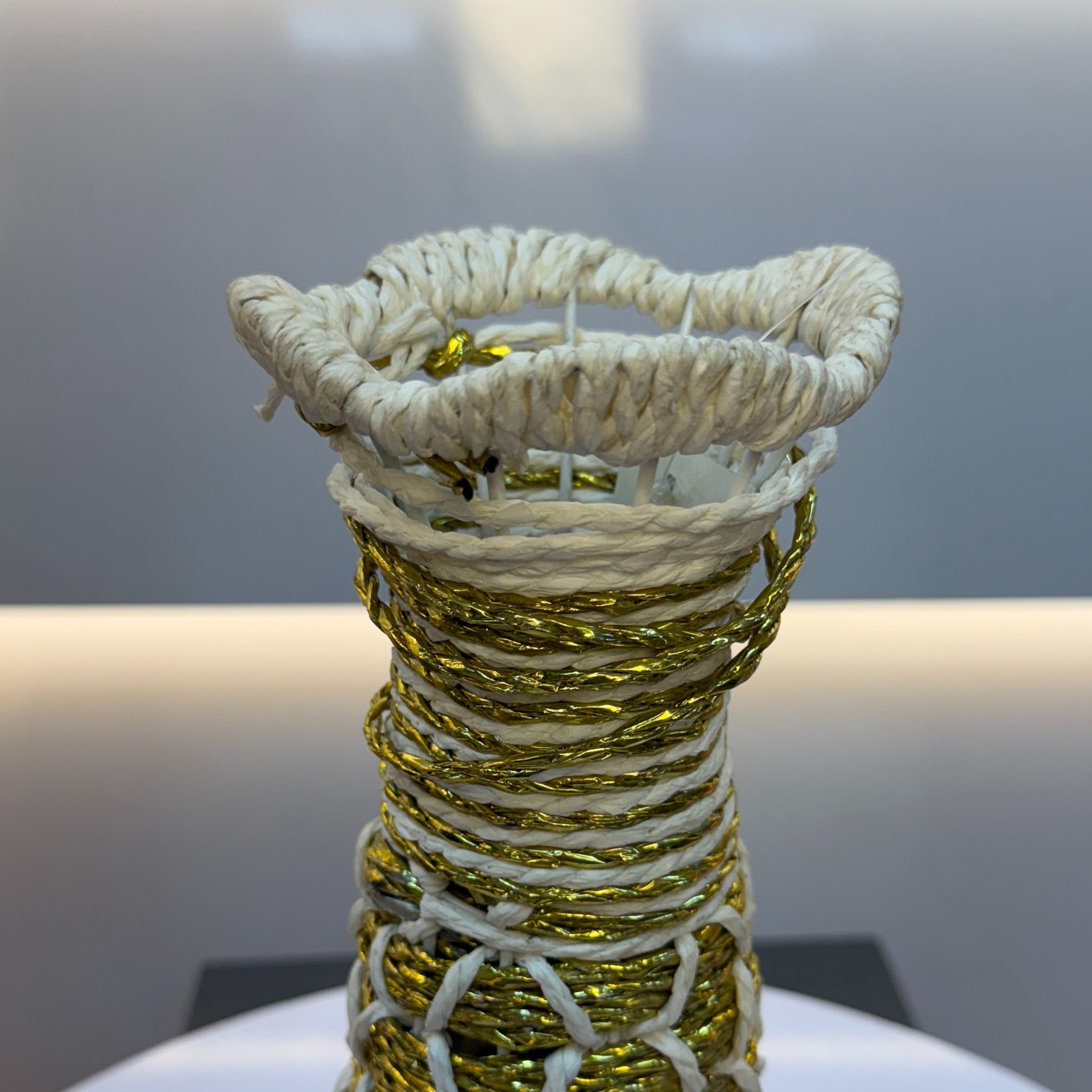 Jute White and Golden strip Pot