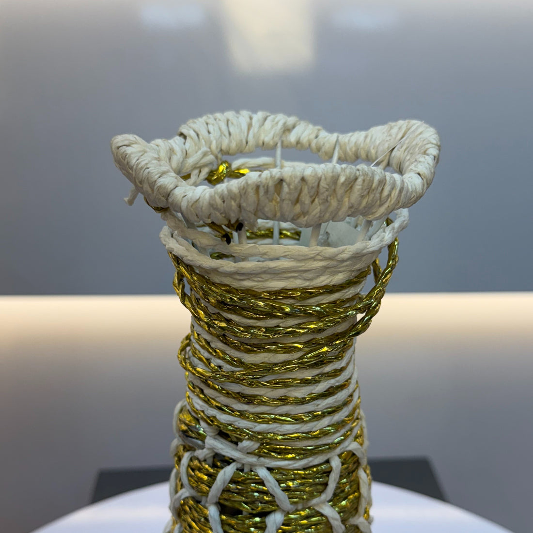 Jute White and Golden strip Pot