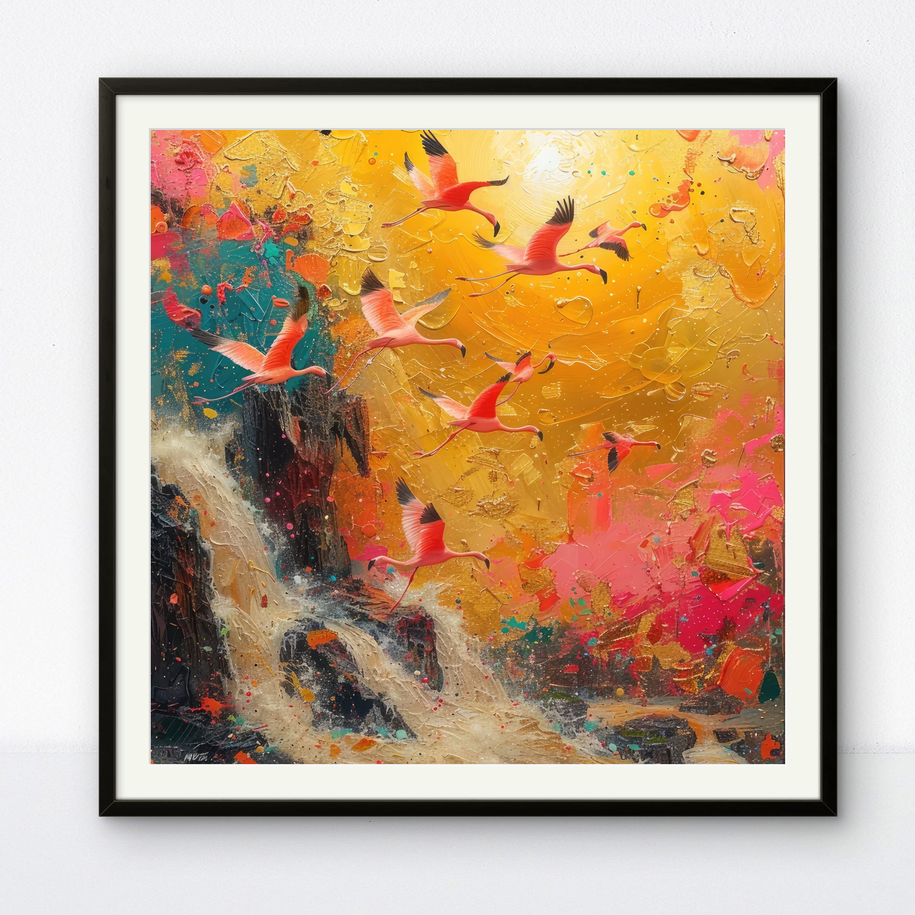 Flying Birds Waterfall Art Square