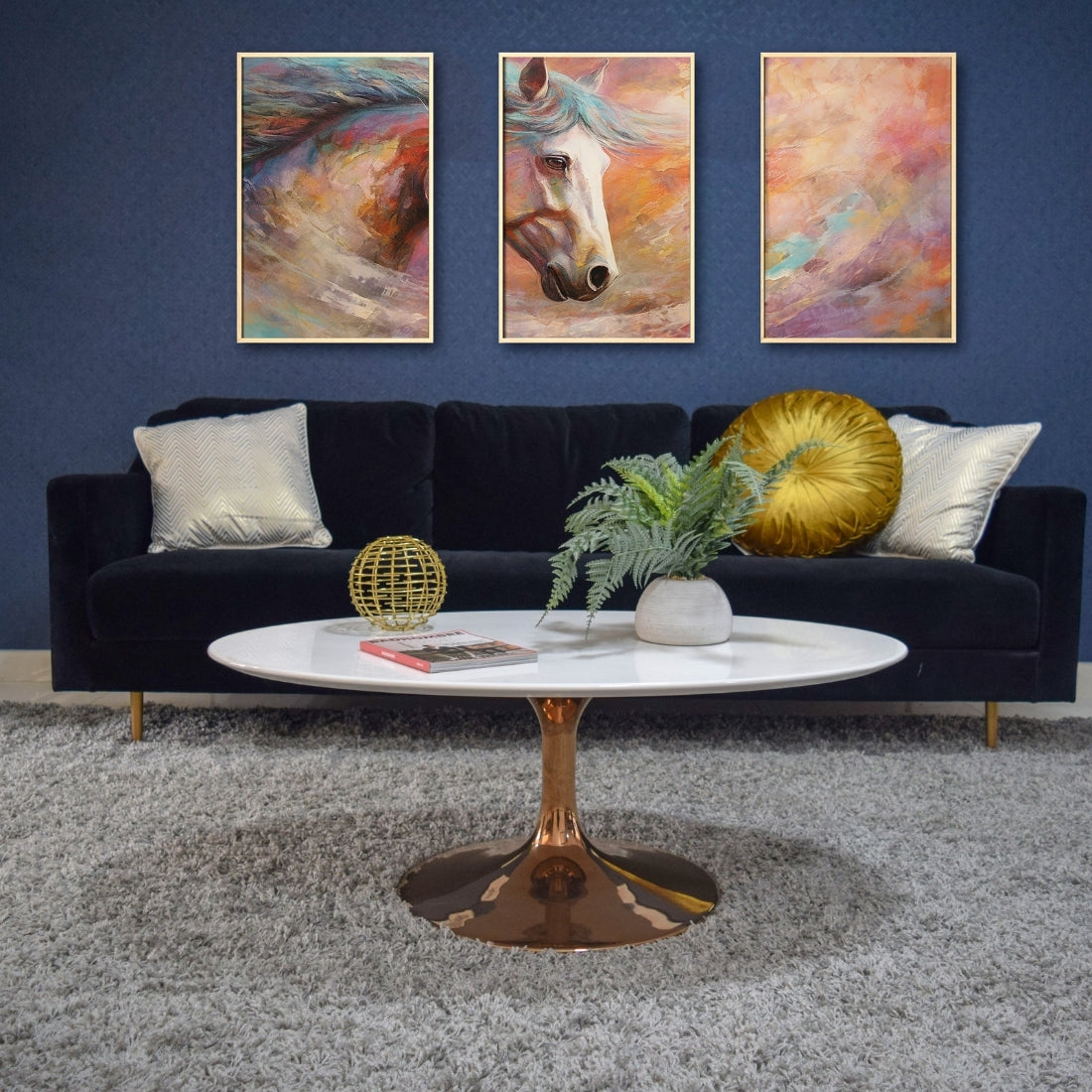 Set of 3 Horse Rainbow Abstract