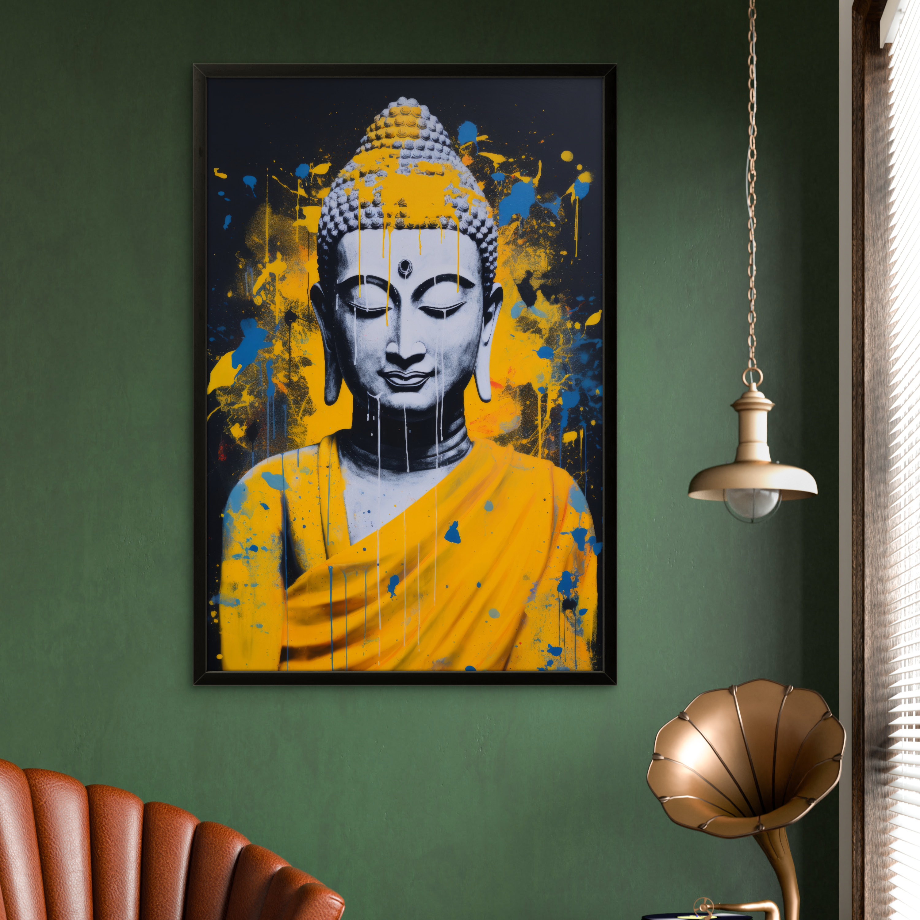 Gautam Bhuddha Yellow Peace art Painting on Canvas