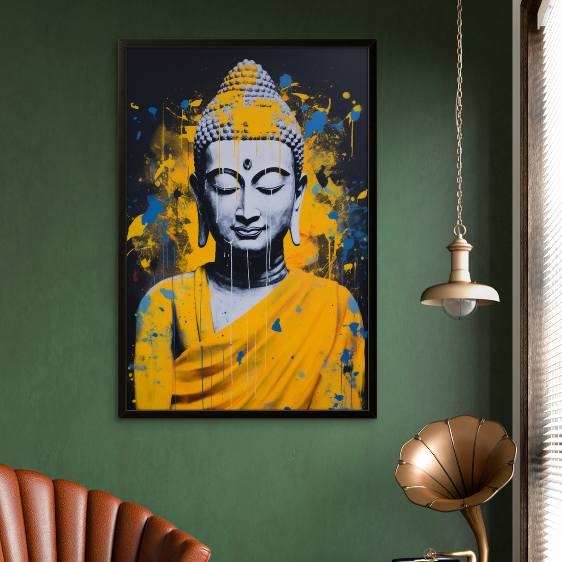 Gautam Bhuddha Yellow Peace art Painting on Canvas