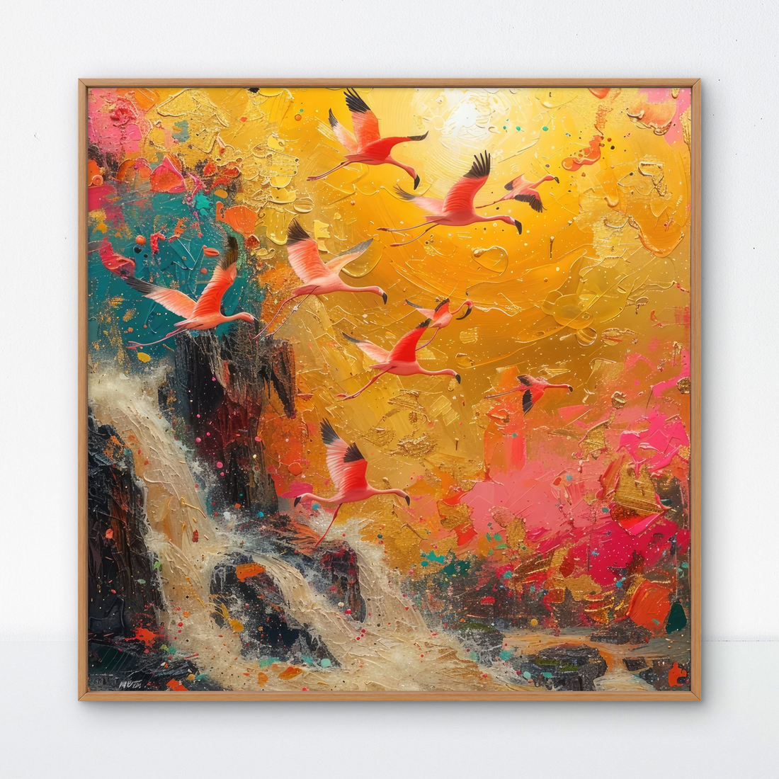 Flamingo Waterfall Art