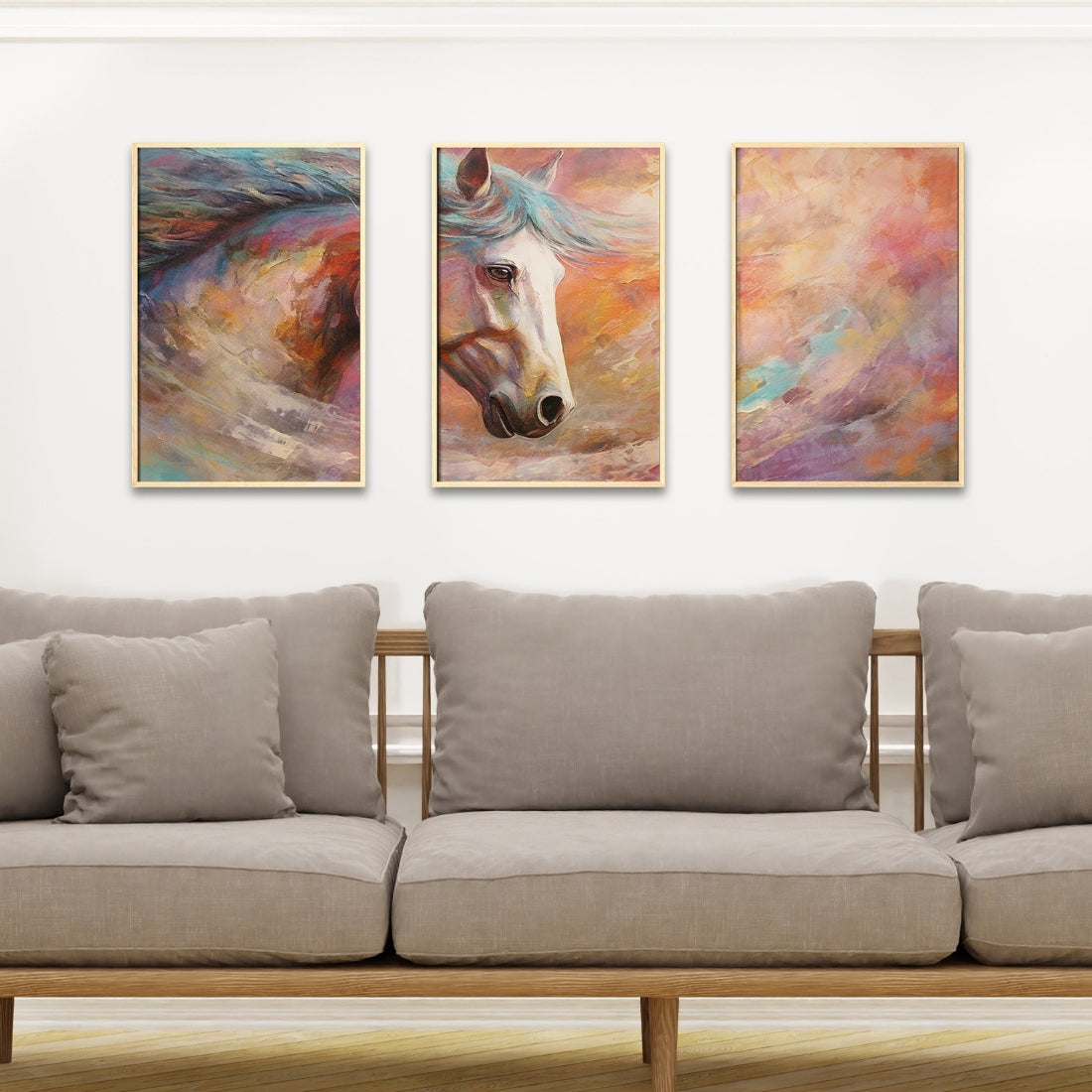 Set of 3 Horse Rainbow Abstract