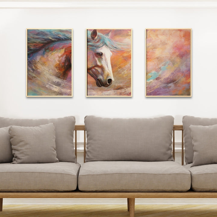 Set of 3 Horse Rainbow Abstract