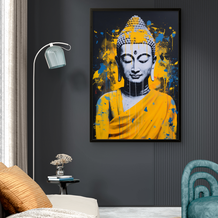 Gautam Bhuddha Yellow Peace art Painting on Canvas