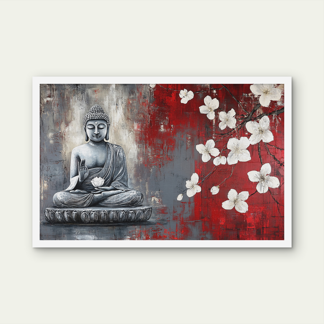 Gautam Buddha White Flower Peace art on Canvas