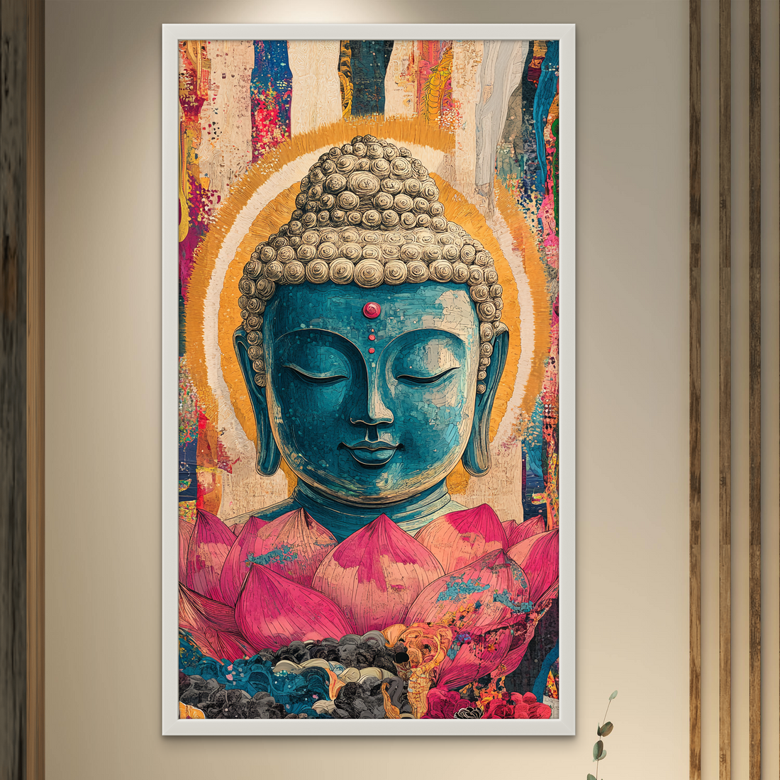 Gautam Buddha High Light  Flower Set Peace art on Canvas