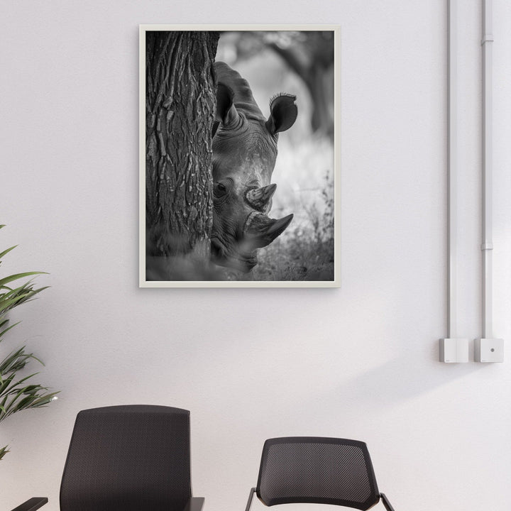 Rhino Behind Tree