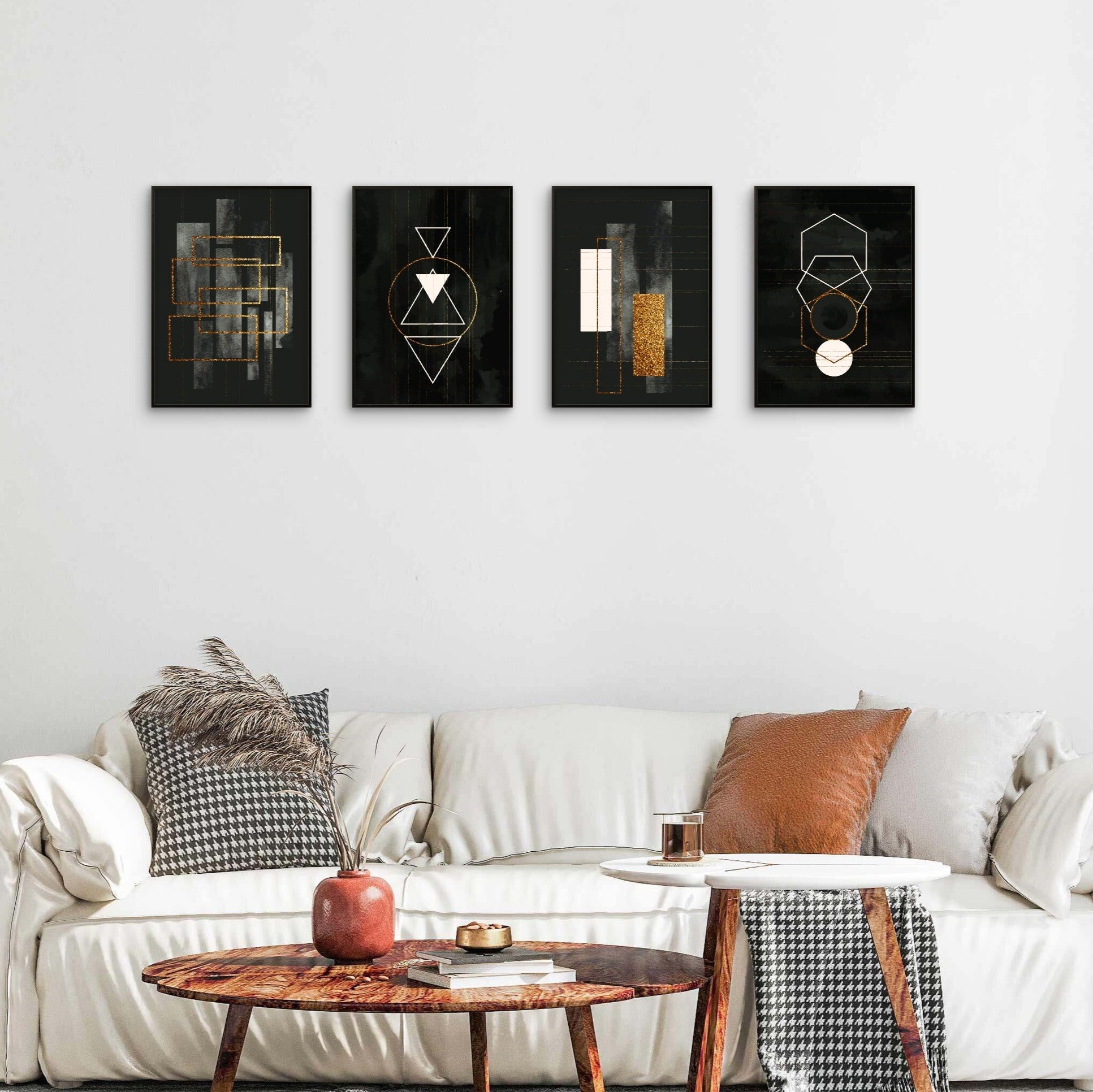 Set of 4 Black Geometrical art