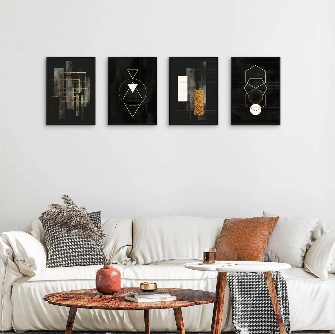 Set of 4 Black Geometrical art