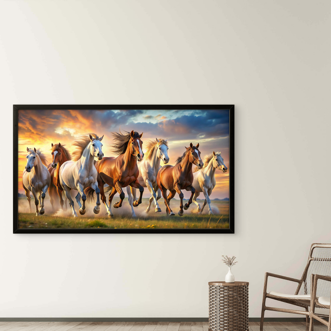 Seven Running Horses in Field