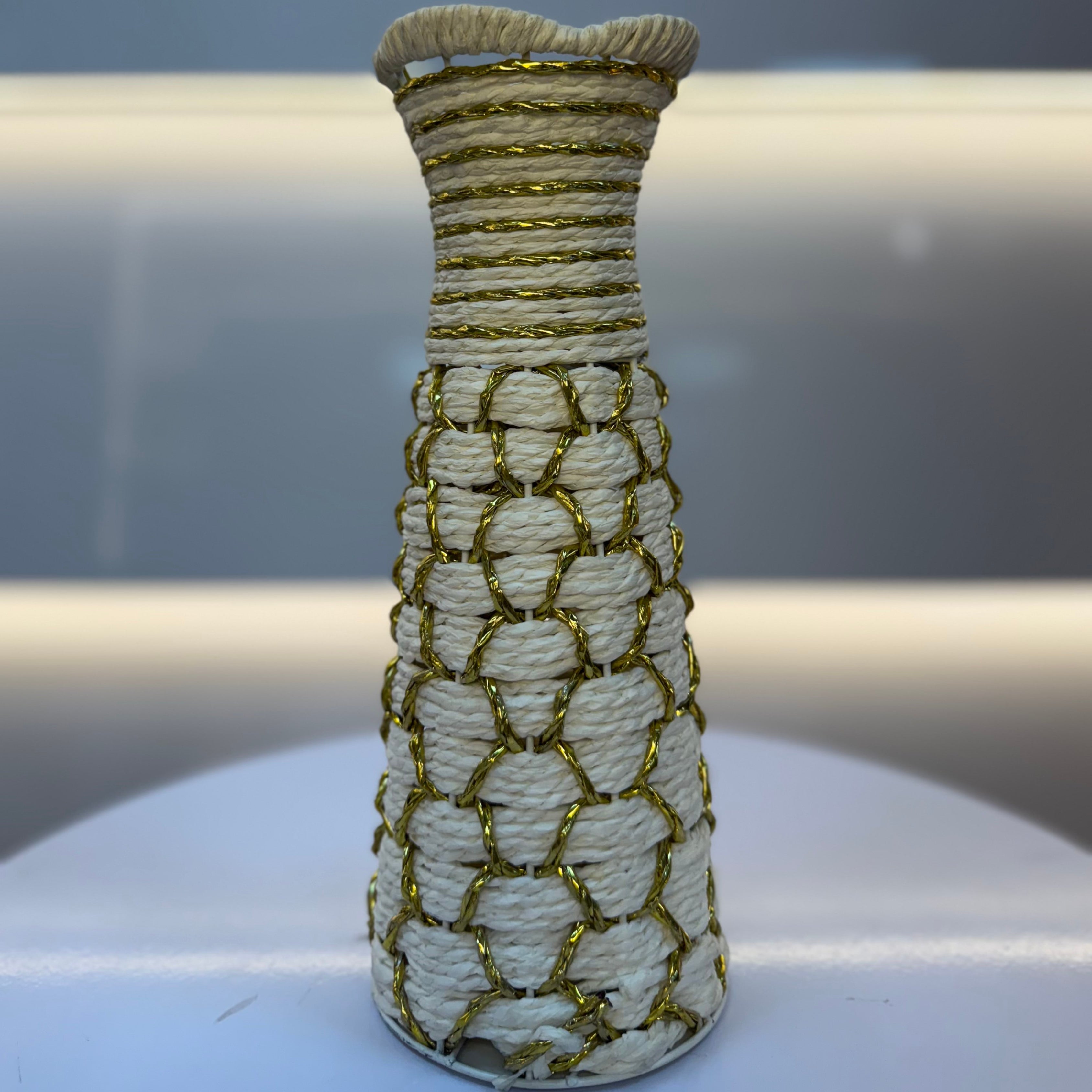 Jute White and Golden strip Pot