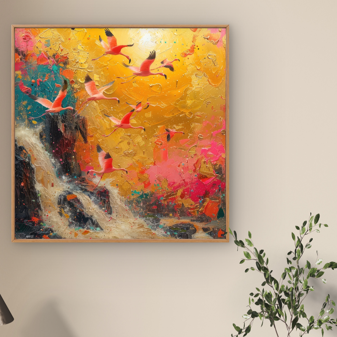Flamingo Waterfall Art