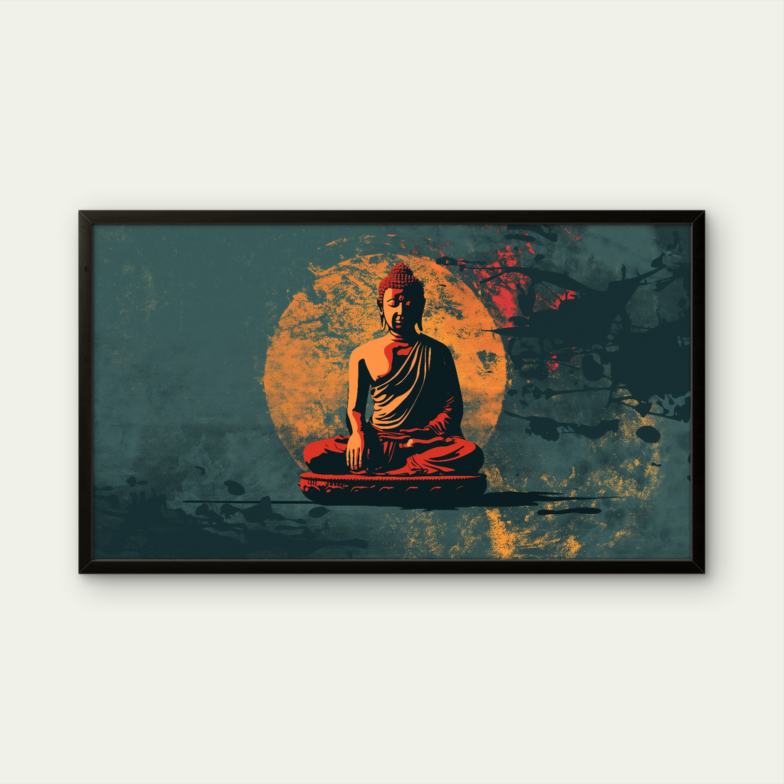 Gautam Bhuddha Dark Green Peace art Painting on Canvas