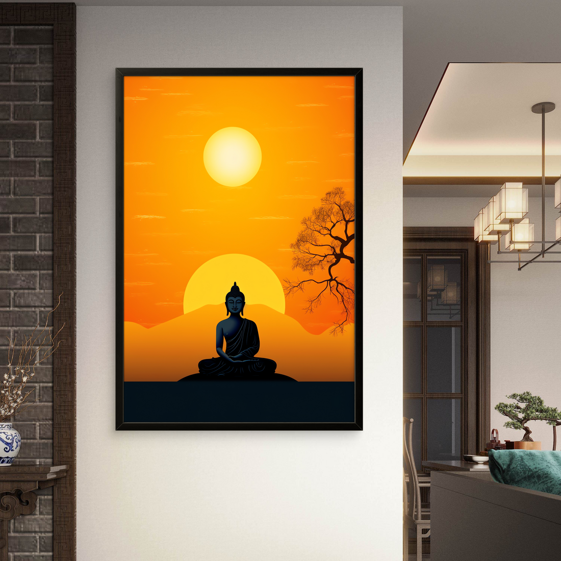 Gautam Bhuddha Yellow Peace art Painting on Canvas