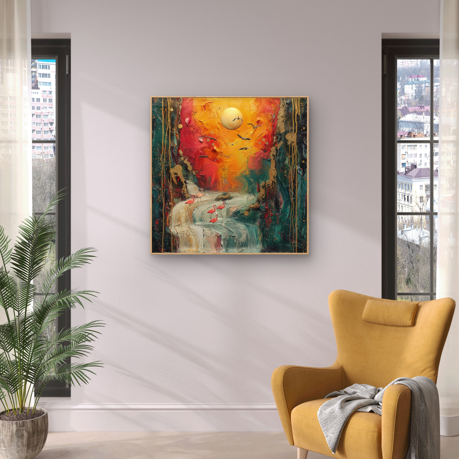 Rising Waterfall with Birds