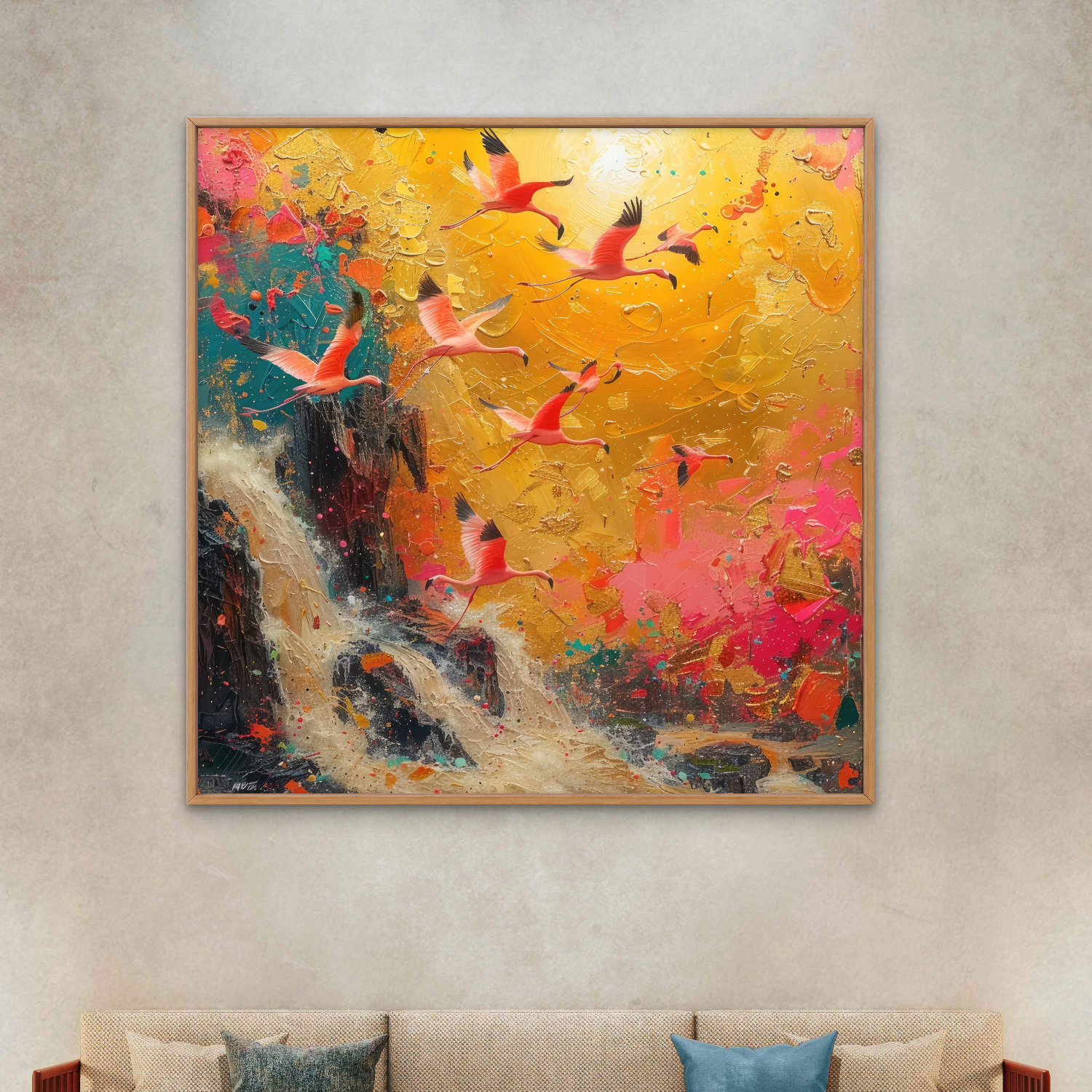 Flamingo Waterfall Art