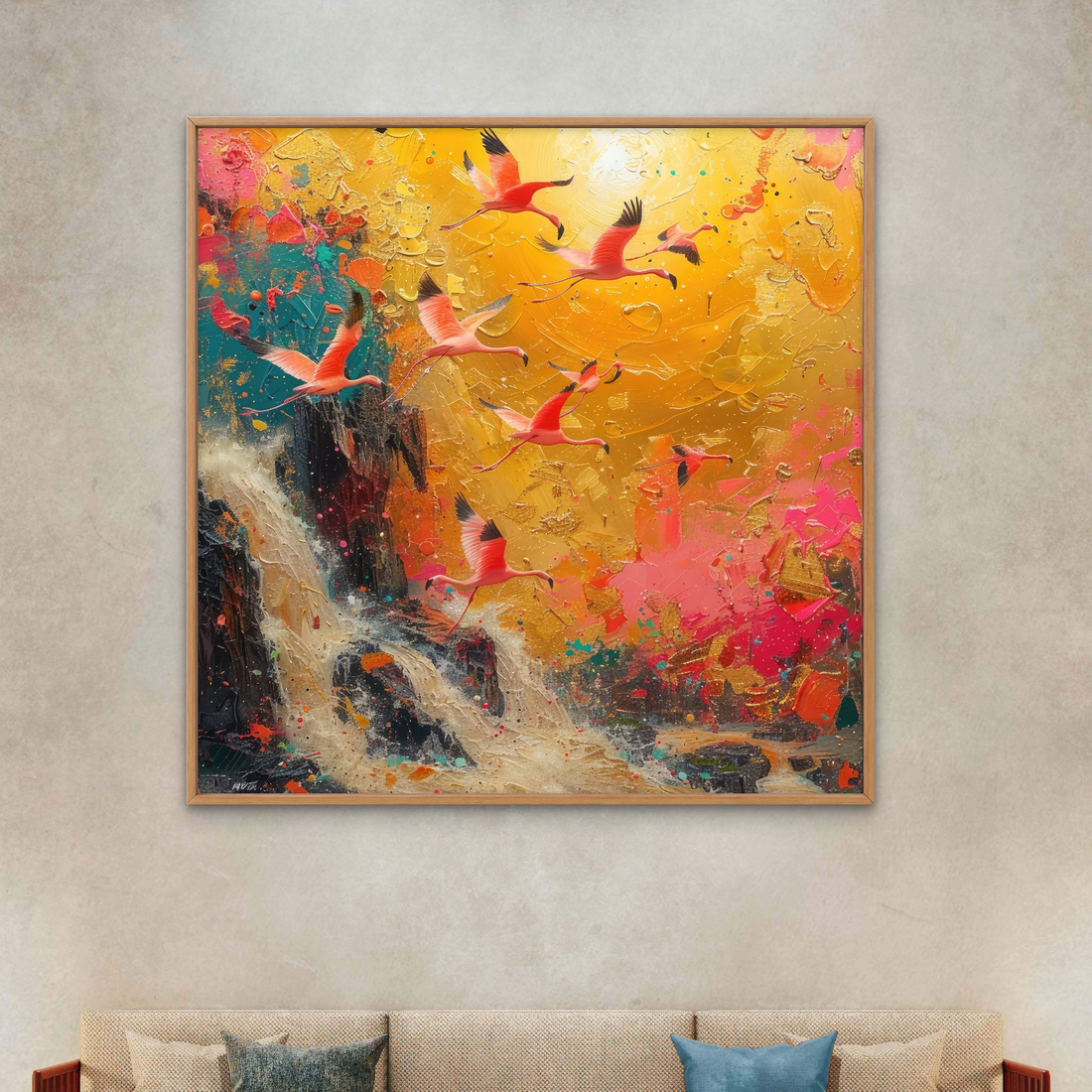 Flamingo Waterfall Art