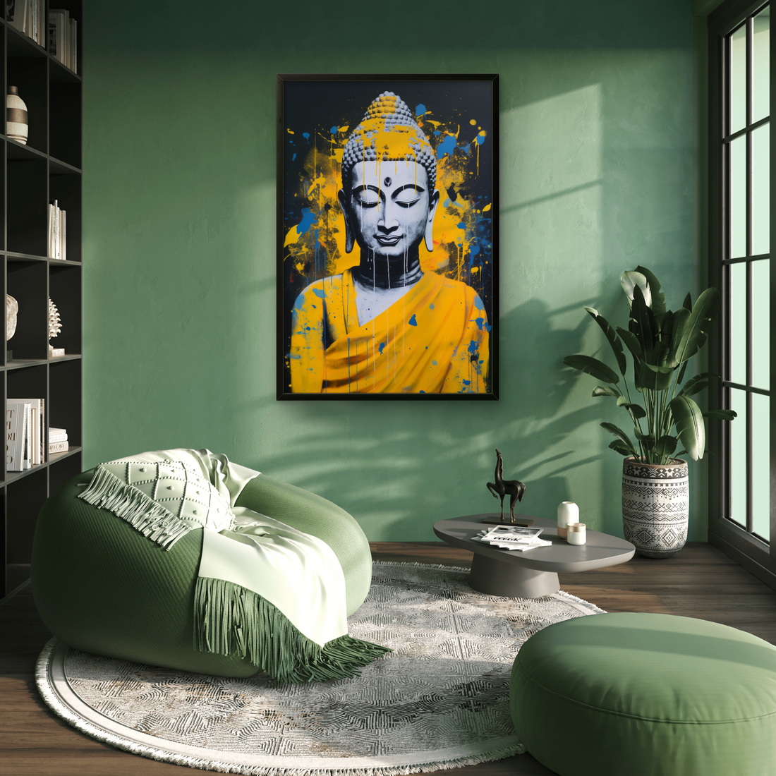 Gautam Bhuddha Yellow Peace art Painting on Canvas