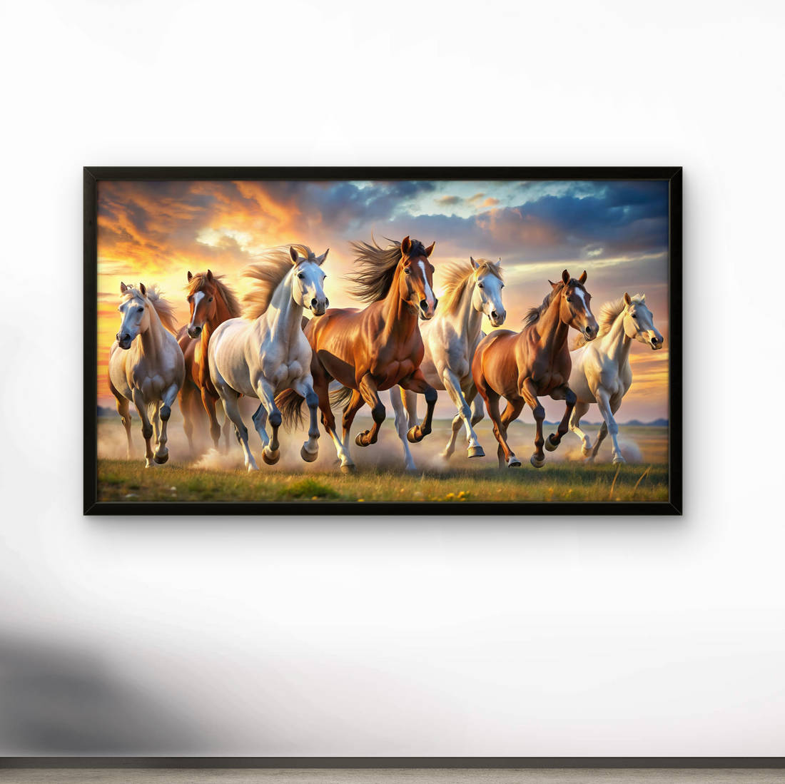 Seven Running Horses in Field