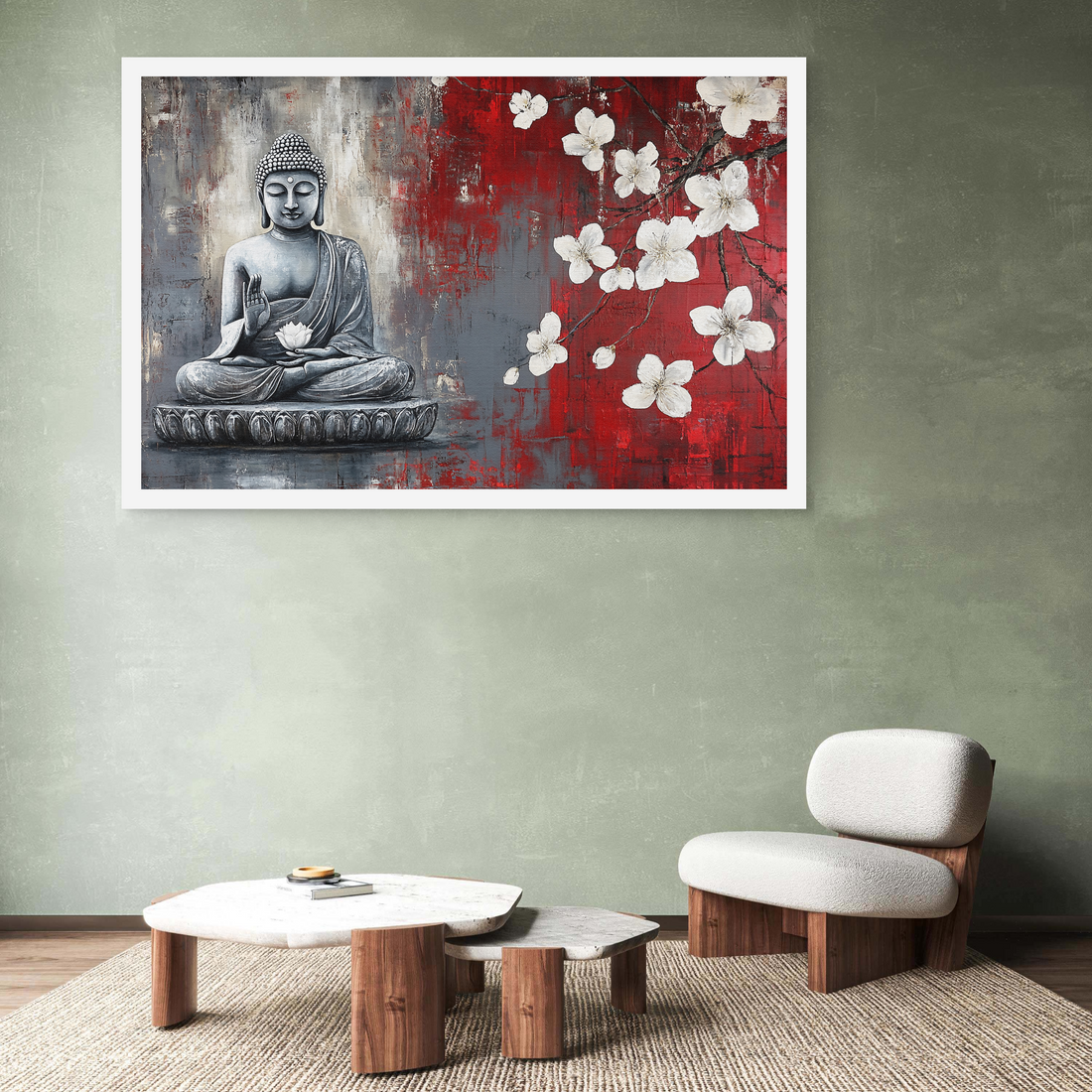 Gautam Buddha White Flower Peace art on Canvas