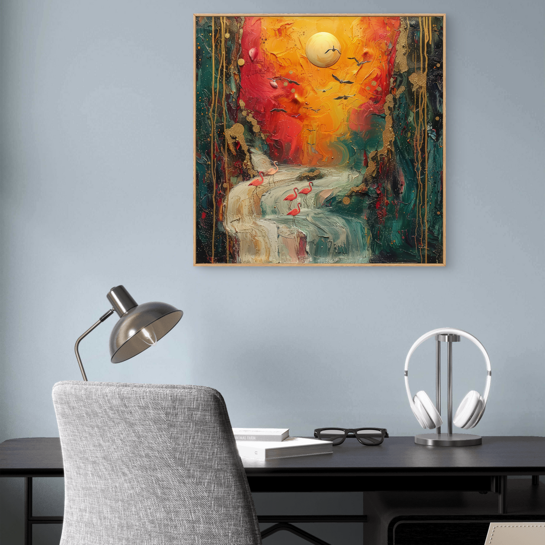 Rising Waterfall with Birds