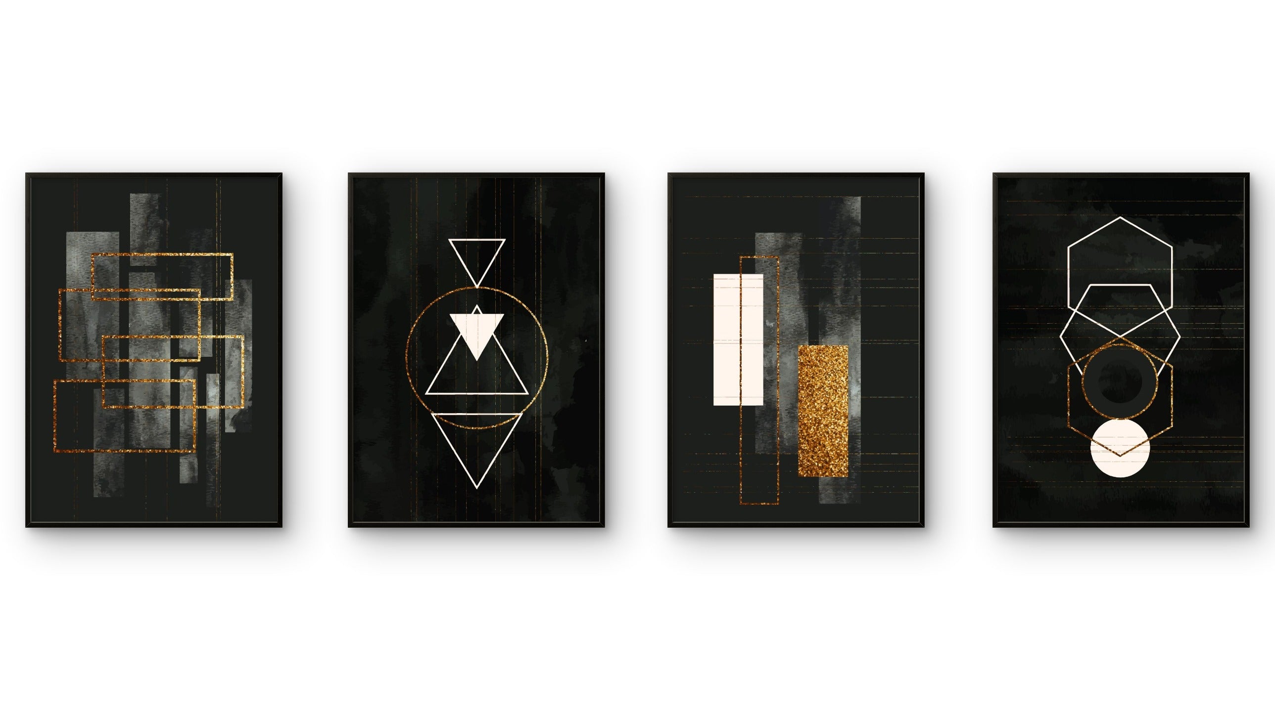 Set of 4 Black Geometrical art