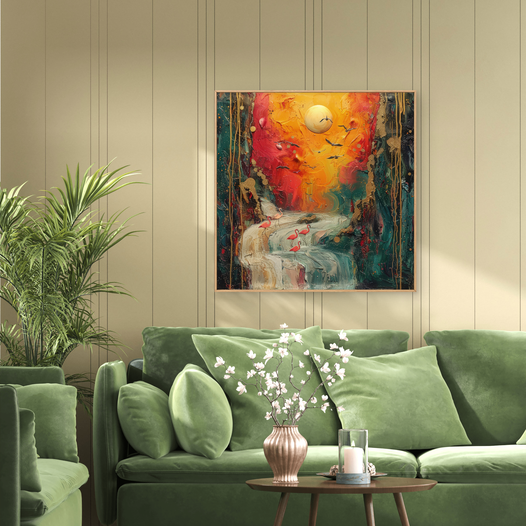 Rising Waterfall with Birds