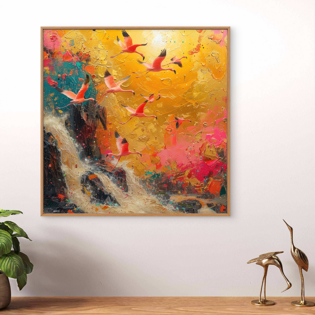 Flamingo Waterfall Art