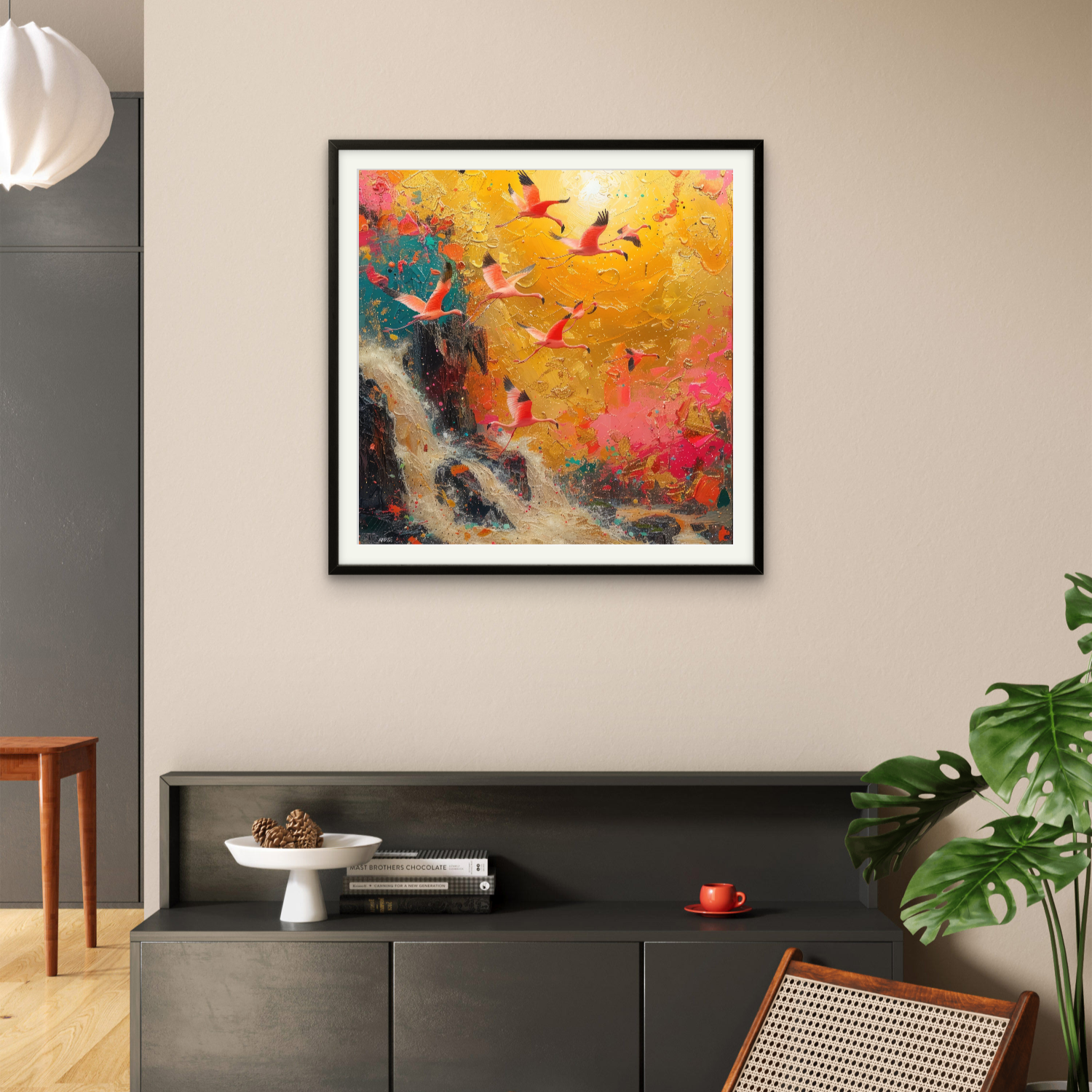 Flying Birds Waterfall Art Square