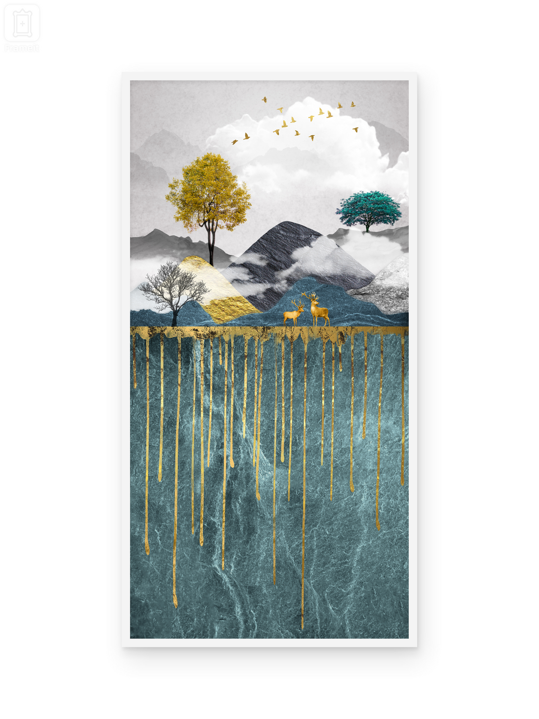 Up and Down Wildlife Goldern art Luxury Painting on Canvas