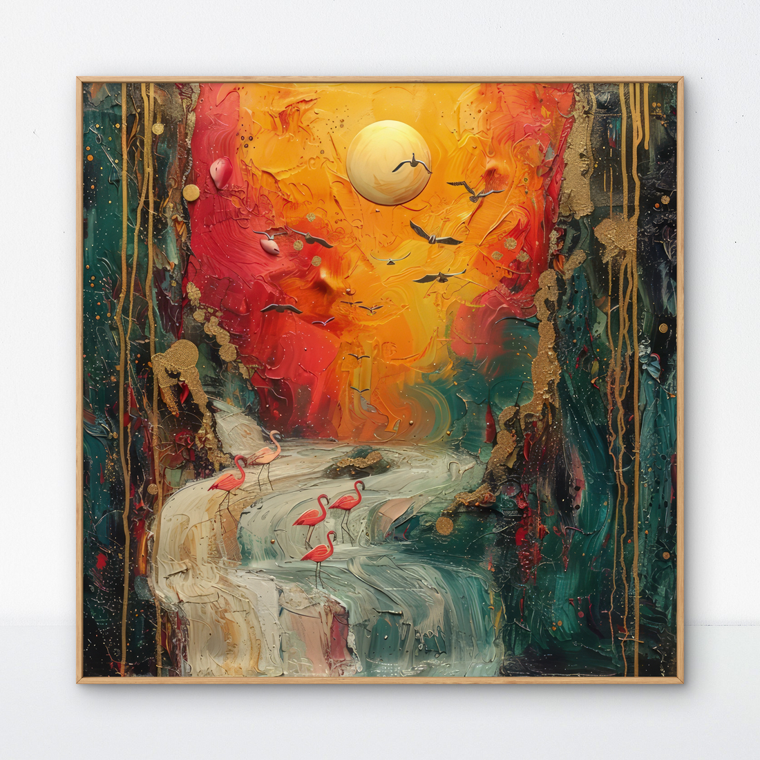 Rising Waterfall with Birds