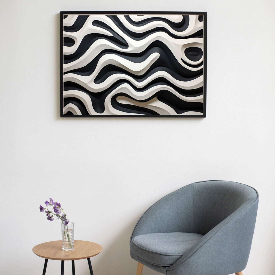 Black and White Wavy Abstract