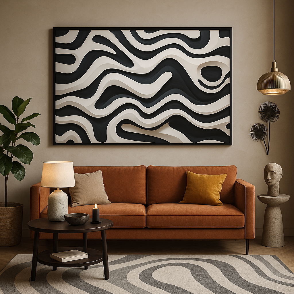 Black and White Wavy Abstract