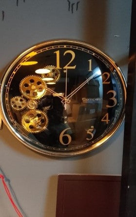 Black Golden Numeric Wall Clock with Live Machinery