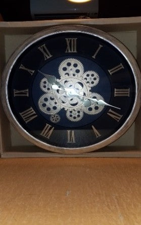 Silver Roman Number  Clock with Live Machinery