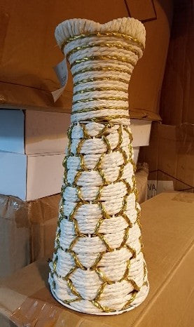 Jute White and Golden strip Pot