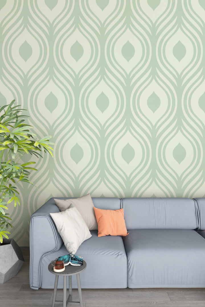 Green with Cream Wallpaper