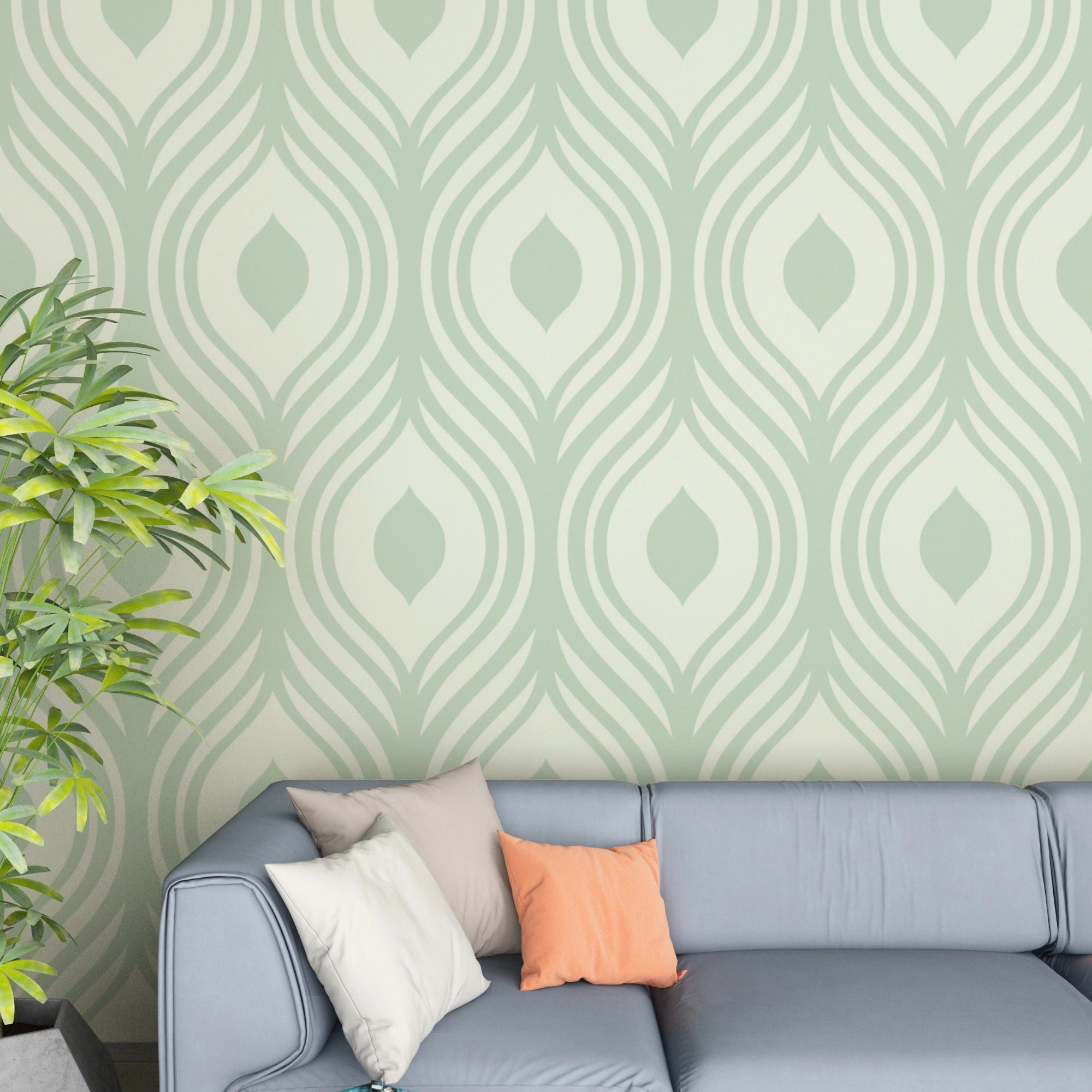 Green with Cream Wallpaper