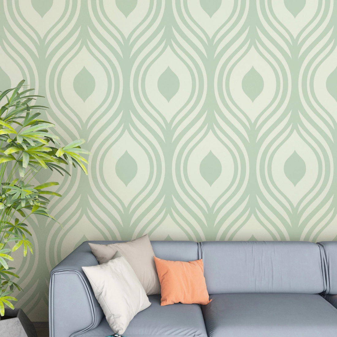 Green with Cream Wallpaper