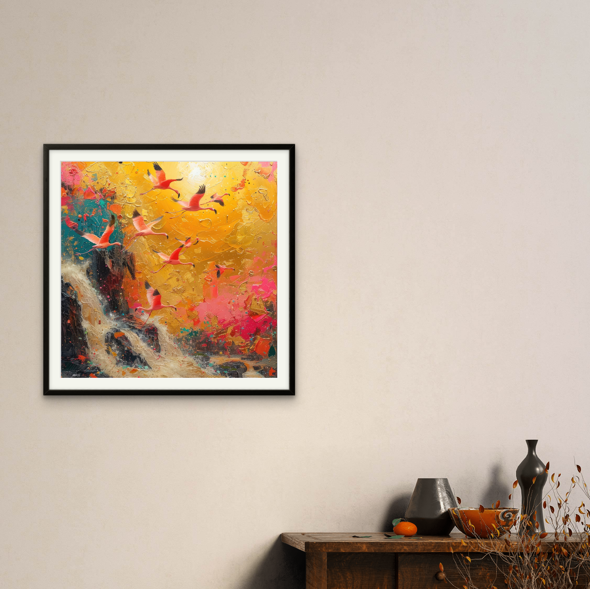 Flying Birds Waterfall Art Square